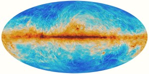 Abb. 3 Abb. 3  Das Zusammenspiel von interstellarem Staub in der Milchstraße und der Struktur des galaktischen Magnetfelds 